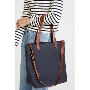 MADEWELL The Canvas Medium Transport Tote with Leather Crossbody Strap Black Sea